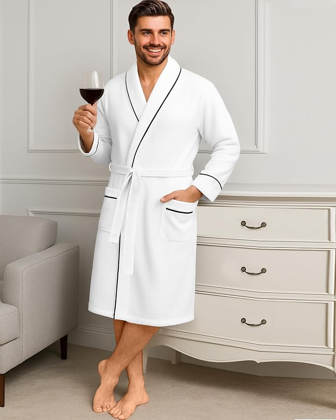 Cotton Blend Lightweight Knit Robe for Men Soft Loungewear Bathrobe