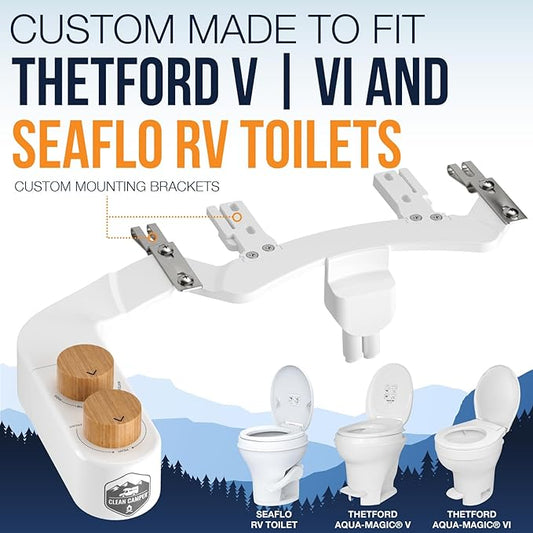 RV Bidet – Only Fits Thetford V, Thetford VI & SeaFlo Plastic Toilets – Not for Porcelain RV Toilets– Easy Install, Front & Rear Spray, Saves 80% TP – Best RV Bathroom Upgrade