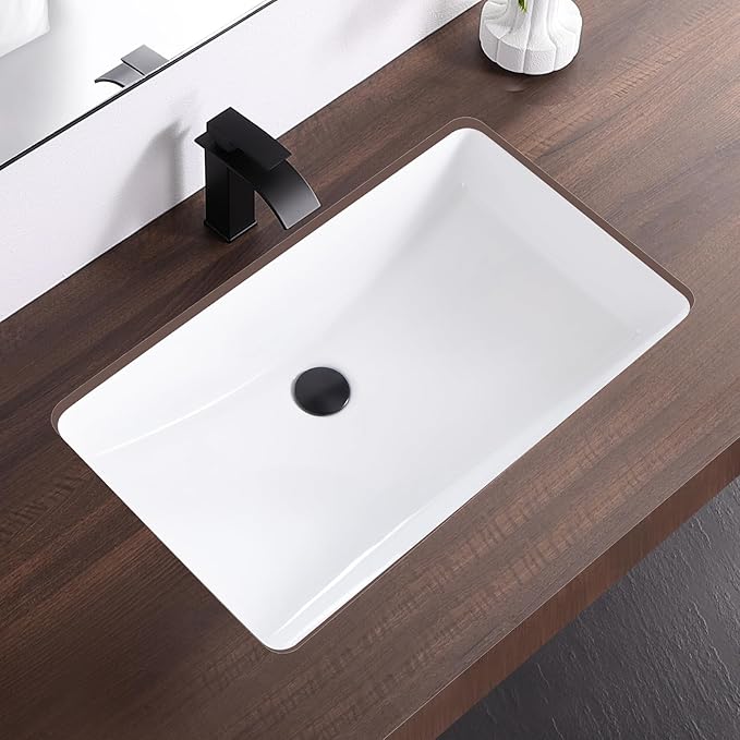 27 Inch Undermount Bathroom Sink Rectangle Undermount Sink White Ceramic Under Counter Bathroom Sinks with Overflow (27.3"x16.5")