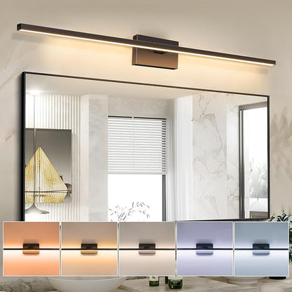 Aosclex 48 Inch Bathroom Lights Over Mirror, 180° Rotatable Angle, 32W 2880LM 5CCT Adjustable (2700K–6000K), Dimmable LED Light Fixture, IP44 Waterproof Black Modern Vanity Light, ETL Certificated
