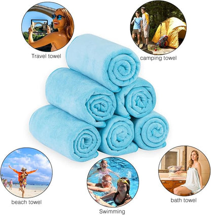 JML Microfiber Bath Towels Set, 27" x 55", 6 Pack, Sky Blue | Hanging Loop, Absorbent, Soft, Fast Drying, Lint free, Fade Resistant, Multipurpose for Adult, Beach, Pool, Sport, Yoga