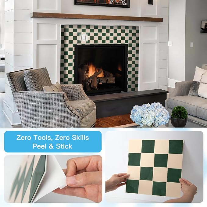 Art3d Grid Tile Peel and Stick Backsplash, 10-Pack, Dark-Green & Warm White | 12 x 12 Inch, Enhanced Thickness, Superior Adhesion, Moisture Resistant, Long-Lasting, Minimalist Look, for Kitchen Decor