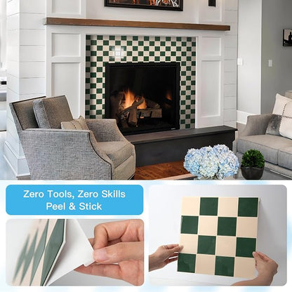Art3d Grid Tile Peel and Stick Backsplash, 10-Pack, Dark-Green & Warm White | 12 x 12 Inch, Enhanced Thickness, Superior Adhesion, Moisture Resistant, Long-Lasting, Minimalist Look, for Kitchen Decor