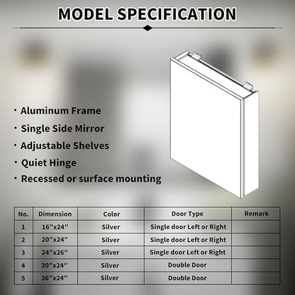 30x24 Inch Recessed Medicine Cabinet with Mirror, Aluminum Medicine Cabinet Mirror, Recessed or Surface Mount with 2 Adjustable Shelves Storage Organizer, Pre-Assembled Door, Soft-Closed System