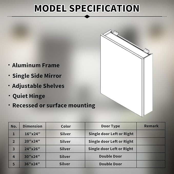 16x24 Inch Recessed Medicine Cabinet with Mirror, Aluminum Medicine Cabinet Mirror, Recessed or Surface Mount with 2 Adjustable Shelves Storage Organizer, Pre-Assembled Door, Soft-Closed System