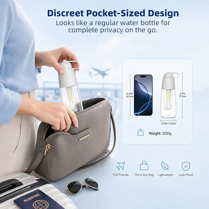 Xavilo Electric Portable Bidet for Travel, Rechargeable Handheld Sprayer | 350ml, 3 Modes, Warm Water Compatible, 150° Foldable Nozzle, IPX7 Waterproof, BPA Free, USB-C for Camping, Women & Men