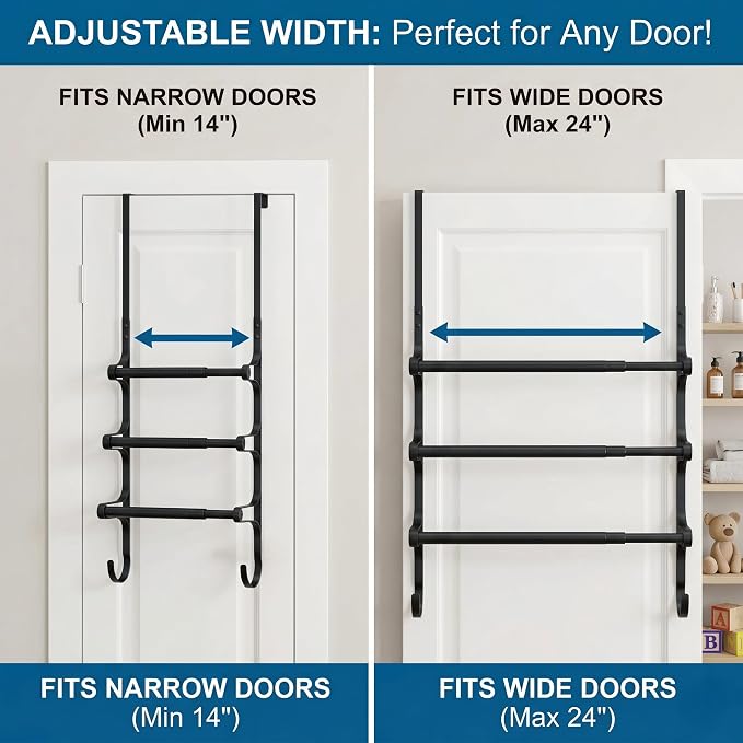 CANYAVE Over The Door Towel Rack, Over Door Towel Rack for Bathroom Door, Triple Towel Storage Holder with Hooks (Matte Black)