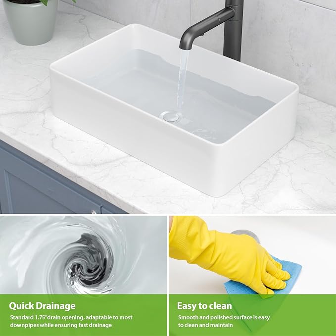 Vessel Sink Rectangle 21"x13" White Rectangular Bathroom Sink | Rectangular Bathroom Sink