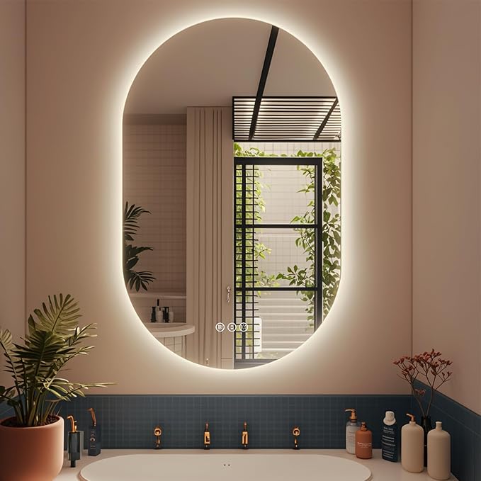 SMIROR 40x24 Oval Backlit LED Bathroom Vanity Mirror with Lights for Wall | Pill-Shaped, 3 Color Lighting, Anti-Fog, Memory, Tempered Glass, UL, Horizontal/ Vertical Wall- Mounted