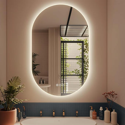 SMIROR 40x24 Oval Backlit LED Bathroom Vanity Mirror with Lights for Wall | Pill-Shaped, 3 Color Lighting, Anti-Fog, Memory, Tempered Glass, UL, Horizontal/ Vertical Wall- Mounted