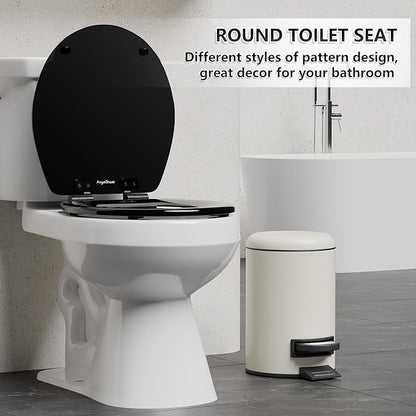 Angol Shiold Quiet-Close Molded Wood Toilet Seat with Non-Slip Adjustable Hinges, Anti-Pinch Bumpers, Easy Install & Clean（Black, Round 16.5''）