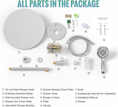 SR SUN RISE Shower Faucet - 16 Inch Multifunctional High Pressure Shower Head System with Handheld Shower Head Fixtures - Valve Included - Polished Chrome