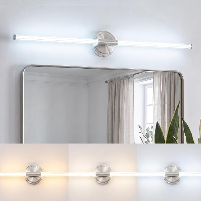 URSOLA 40" Modern LED Bathroom Light Fixtures, Brushed Nickel 3CCT Dimmable Bathroom Vanity Light Over Mirror, Bathroom Vanity Bath Bar Lights with 360° Removable Acrylic Light Tube