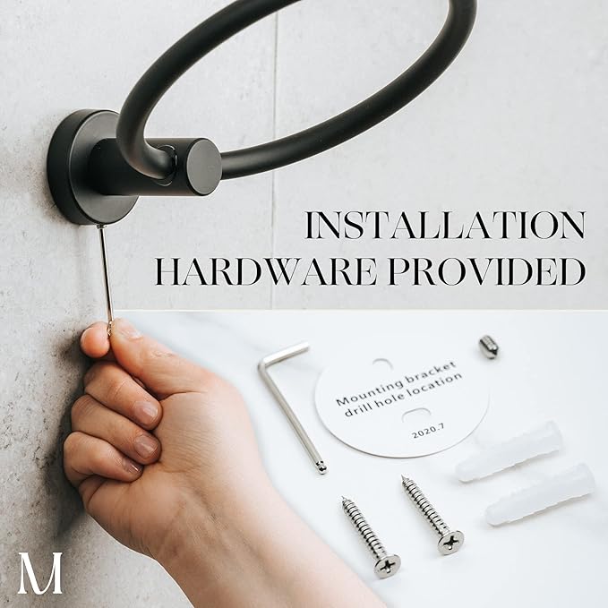 Marmolux Acc 2 PCS Matte Black Bathroom Hardware Set - Hand Towel Holder for Bathroom Wall + Black Toilet Paper Holder Wall Mount | Towel Holder Hanger Rack Stainless Steel Bathroom Set - Towel Rack