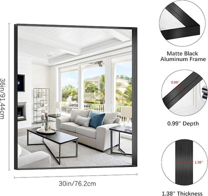 Black Bathroom Mirror, 30x36 Inch Rectangular Framed Mirror, Large Wall Mounted Bathroom Vanity Mirror Over Sink for Bedroom,Restroom, Living Room, Hangs Vertically or Horizontally