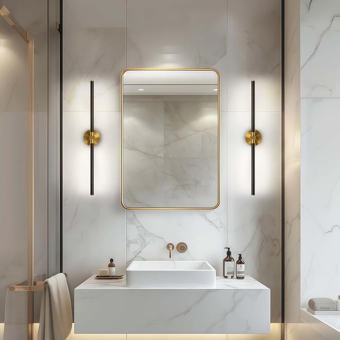 31" Modern Bathroom Vanity Light, Black and Gold Bathroom Light Fixture | Upgraded Bright 18W, 4000K, 360° Rotatable, CRI 90+, Brushed Gold Vanity Lights, LED Bathroom Lighting Fixtures over Mirror
