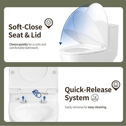 DeerValley Compact One-Piece Toilet 1.28 GPF Single Flush Fully Skirted Bowl with Soft-Close Seat White Space-Saving Elongated Toilets for Small Bathrooms