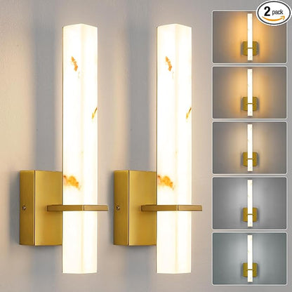 15 inch Gold Wall Sconces Hardwired LED Wall Sconces Set of Two Modern Bathroom Sconce 5CCT Dimmable Bathroom Vanity Light for Mirror Living Room Hallway