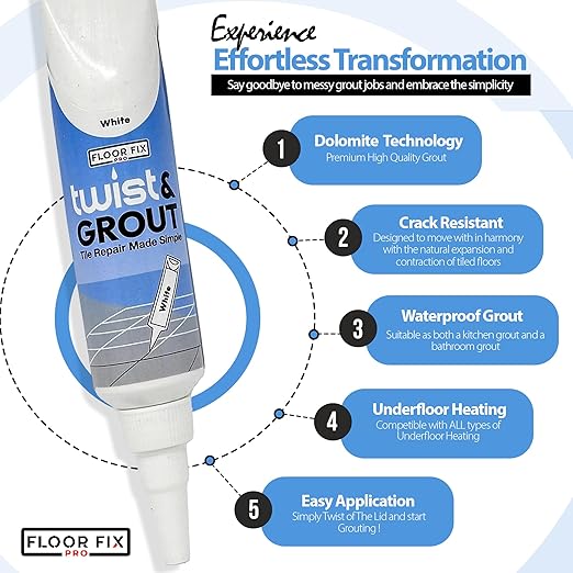 Floor-Fix Pro - Twist & Grout Repair Kit - Premixed & Waterproof Fast Tile Grout Reviver - Bathroom, Shower, Kitchen (Beige, 8.8 Fl Oz)
