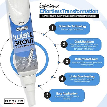 Floor-Fix Pro - Twist & Grout Repair Kit - Premixed & Waterproof Fast Tile Grout Reviver - Bathroom, Shower, Kitchen (Beige, 8.8 Fl Oz)