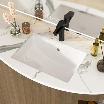 White Undermount Bathroom Sink 20.4"x14.4"Ceramic Basin | Modern Porcelain Under Counter Bathroom Vanity Sink, Interior Bowl 18.3" x 12.4", Rectangular Undermount Basin with Overflow