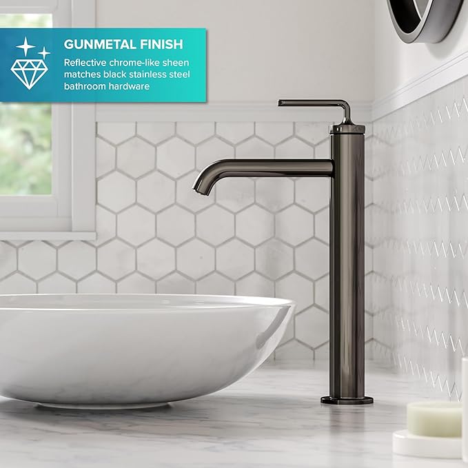 KRAUS Ramus Single Handle Vessel Sink Bathroom Faucet with Pop-Up Drain in Spot Free Stainless Steel, KVF-1220SFS