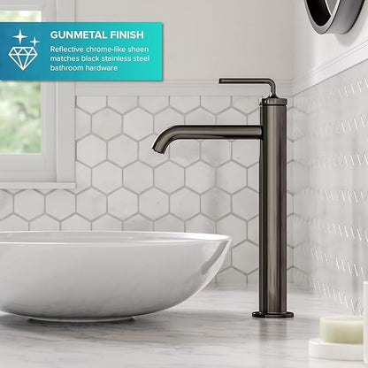 KRAUS Ramus Single Handle Vessel Sink Bathroom Faucet with Pop-Up Drain in Spot Free Stainless Steel, KVF-1220SFS