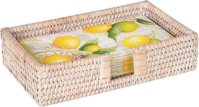 KOUBOO La Jolla Rectangular Guest Towel, Dining Table, Elegent Napkin Holder, Farmhouse Styles, Centerpieces, Bathroom Decor, Beige/White-Wash