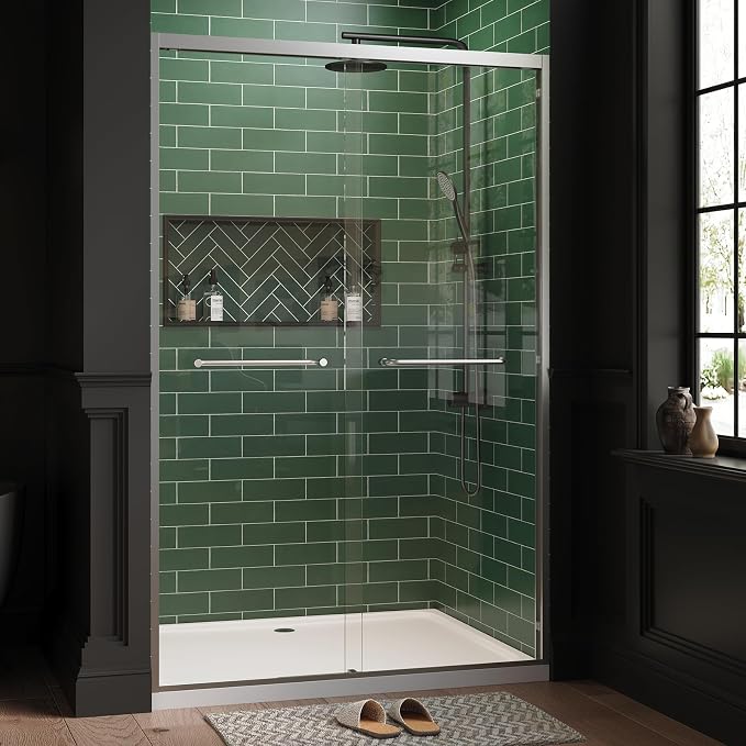 Garvee 43-48" W x 72" H Sliding Shower Door, 1/4" Tempered Glass | Trim-to-fit 43-48" openings, 6mm tempered safety glass with coating resists stains & leaks, DIY-install with smooth glid