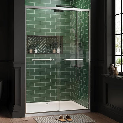 Garvee 43-48" W x 72" H Sliding Shower Door, 1/4" Tempered Glass | Trim-to-fit 43-48" openings, 6mm tempered safety glass with coating resists stains & leaks, DIY-install with smooth glid
