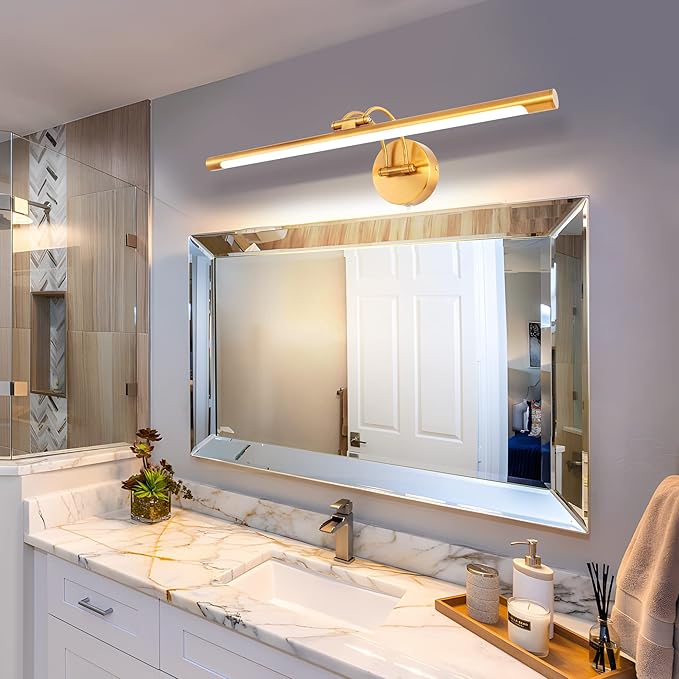 MantoLite 24'' Picture Lights for Wall,Vanity Lights for Bathroom,Plug-in or Hardwired,12W 3000K LED Modern Bathroom Lighting Fixtures Over Mirror and Wall Lights for Bedroom(Brass)