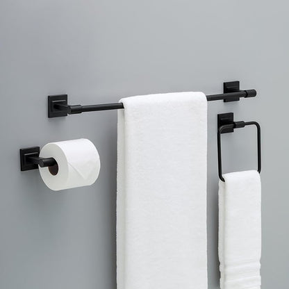 Delta Faucet McLaren 3-Piece Bathroom Set, Matte Black, 18"/24" Towel Rack, Toilet Paper Holder, Ring MCL63-MB