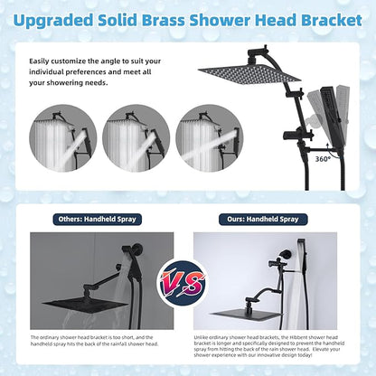 Hibbent All Metal CUPC Certified 10'' Rainfall Shower Head, Dual Shower Head Combo, High Pressure Handheld 4 Sprays Shower Wand, 16'' Adjustable Extension Arm, 71'' Hose, Shower Holder, Matte Black