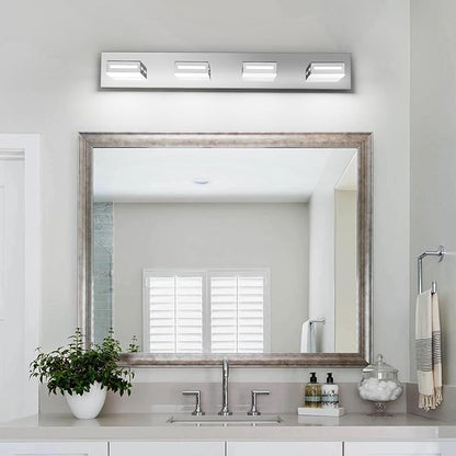 LED Modern Bathroom Light Fixtures, 4-Light 30-Inch Chrome Vanity Lights for Bathroom Lighting Fixtures Over Mirror, 350° Rotatable Acrylic, 6000K Cool White Wall Lamp