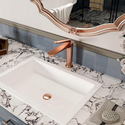Bathroom Faucet Rose Gold, One Hole Single Handle Vessel Sink Faucet, Brass Bathroom Faucet for Vanity Sink Restroom Guestroom RVs
