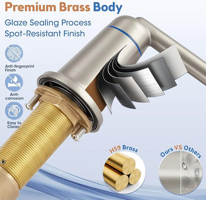Roman Tub Faucet 3 Hole Deck Mount Tub Filler High Flow Nickel | With Ceramic Valve, Solid Brass, High Arch Bathtub Faucet, 2-Handle Design, Widespread Mount, Garden Bath Tub Faucet