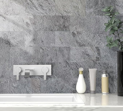AULIGET 2-Piece Dark Slate Peel and Stick Backsplash Wall Tiles, 6" x 12" PVC Faux Stone Stick on Tiles for Backsplash Kitchen, Bathroom, Laundry Room, Camper, Fireplace
