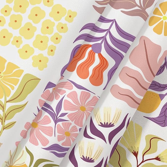 JAWO Cute Boho Floral Shower Curtain, Vintage Colorful Abstract Floral Retro Aesthetic Plant Shower Curtain for Bathroom, Funky Unique Purple Waterproof Fabric Polyester Bath Curtains Decor,60Wx70H