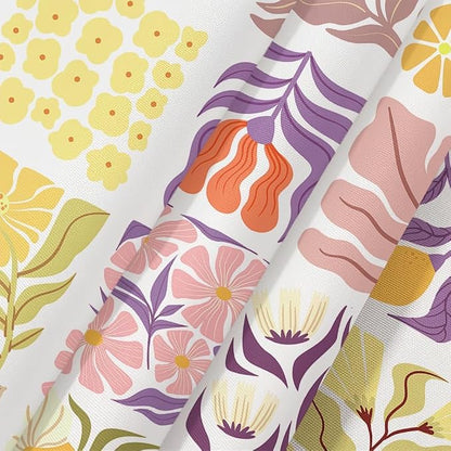 JAWO Cute Boho Floral Shower Curtain, Vintage Colorful Abstract Floral Retro Aesthetic Plant Shower Curtain for Bathroom, Funky Unique Purple Waterproof Fabric Polyester Bath Curtains Decor,47Wx64H
