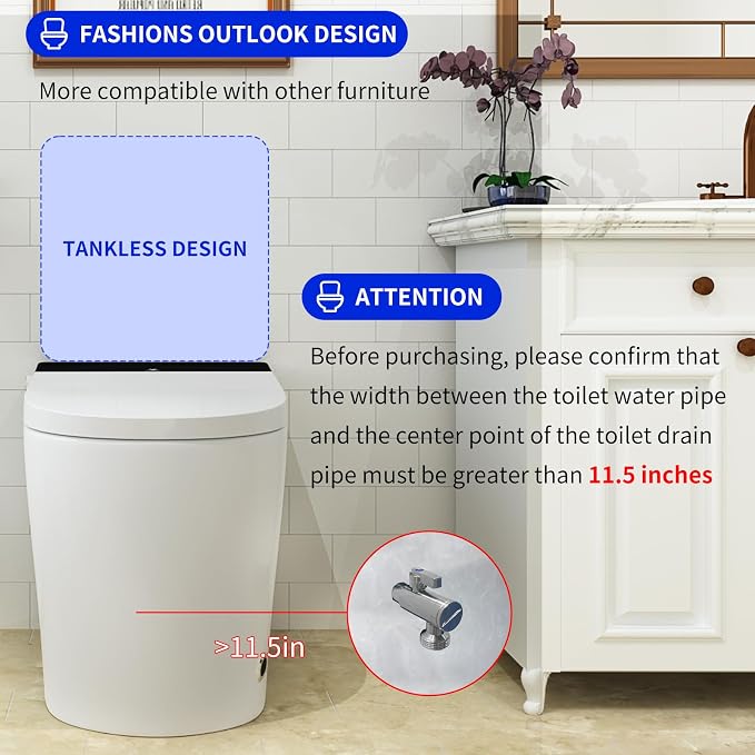 One Piece Toilet, Modern Bathroom Tankless Toilets Bowl, Updated PP Lids & Dual 1.0/1.28 GPF Foot Sensor Power Flush, 18 inch Comfort ADA Height Soft Closing Seat, 12" Rough-in, CEC Certified