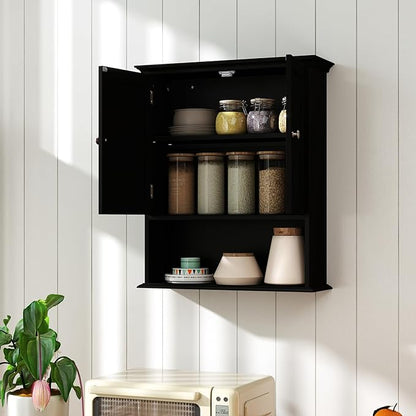 Giantex Bathroom Cabinet Wall Mount, Medicine Cabinet with Adjustable Shelf, Open Shelf, Over The Toilet Space Saver Storage Organizer for Laundry Room, Kitchen, Cupboard (Black)