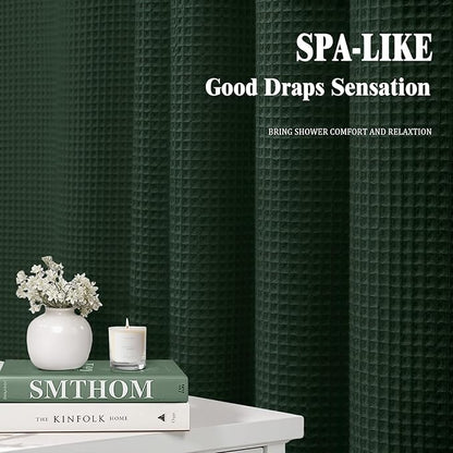 Stall Waffle Shower Curtain - Dark Green Cotton Fabric Texture Heavyweight Shower Curtains for Narrow Bathroom,Washable,60Wx72L