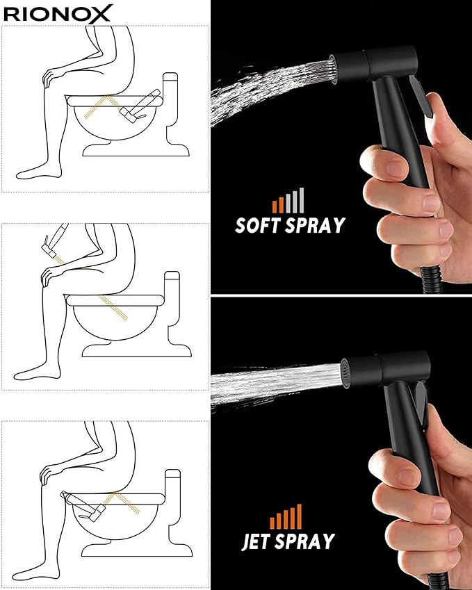 Handheld Bidet Sprayer Kit - Adjustable Water Pressure Jet for Toilet, Bidet for Toilet, Easy Installation, Quality Stainless Steel, Durable Internals, Leakproof Design (Matte Black)