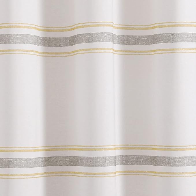 Lush Decor Farmhouse Stripe Cotton Shower Curtain, 72" W x 72" L, Yellow & Gray - Striped Bathroom Curtain - Fabric Shower Curtains - Farmhouse Bathroom Decor
