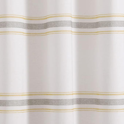 Lush Decor Farmhouse Stripe Cotton Shower Curtain, 72" W x 72" L, Yellow & Gray - Striped Bathroom Curtain - Fabric Shower Curtains - Farmhouse Bathroom Decor