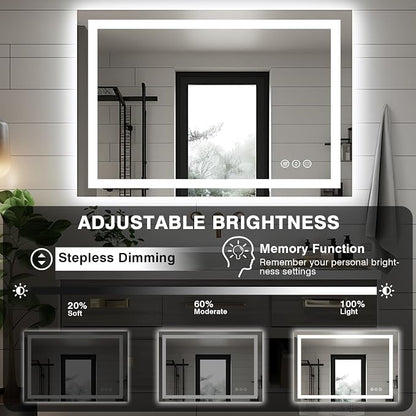 EchosLife 44"x30" Bathroom Light up Mirror, Double Bright Lights, Anti-Fog Vanity Mirror with Lights, Stepless Dimmable Illuminated Mirror, Touch Control, Waterproof (Horizontal/Vertical)
