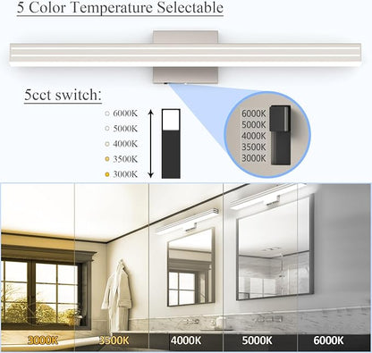 Ralbay 31.5inch Brushed Nickel Vanity Light with 5 Color Temperature (2700K-6000K) Dimmable Acrylic Metal 30W LED Modern Bathroom Light Fixtures