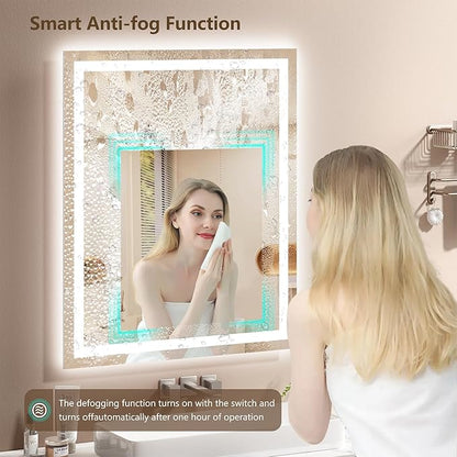 30x36 LED Bathroom Mirror with Lights - Dimmable, Anti-Fog, 3 Color Backlit & Front Lit Mirror for Bathroom, Shatter-Proof Tempered Glass, Easy Installation