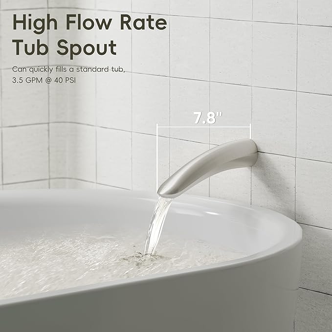 Gabrylly Shower System with Tub Spout, Bathtub Shower Faucet Set with High Pressure 12" Rain head and Handheld Spray, 3-Way Pressure Balance Valve Kit, Brushed Nickel