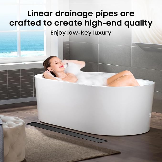 DLONE® Linear Shower Drain - 32 Inch Matte Black, with Tile Insert Pane | AISI 304 Stainless Steel Linear Drain, Rectangle Shower Floor Drain, with Adjustable Feet, Fits Bathroom & Balcony etc